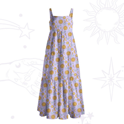 Purplehecate Magic of Sun and Moon Wide Straps Maxi Dress
