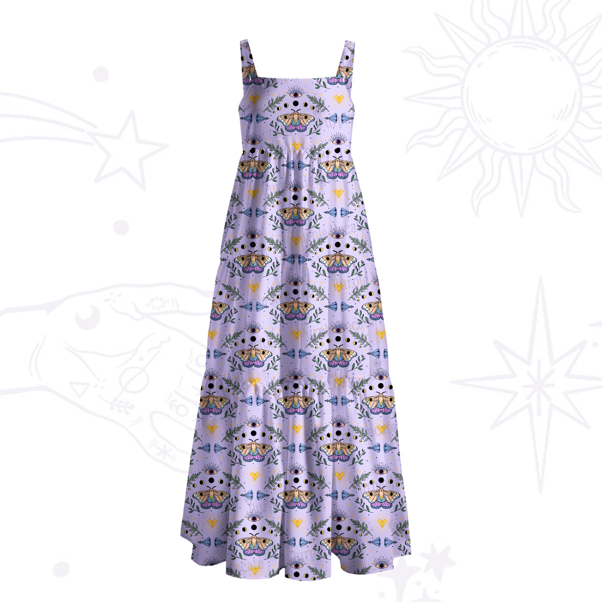 Purplehecate Luna Moth Witch Wide Straps Maxi Dress