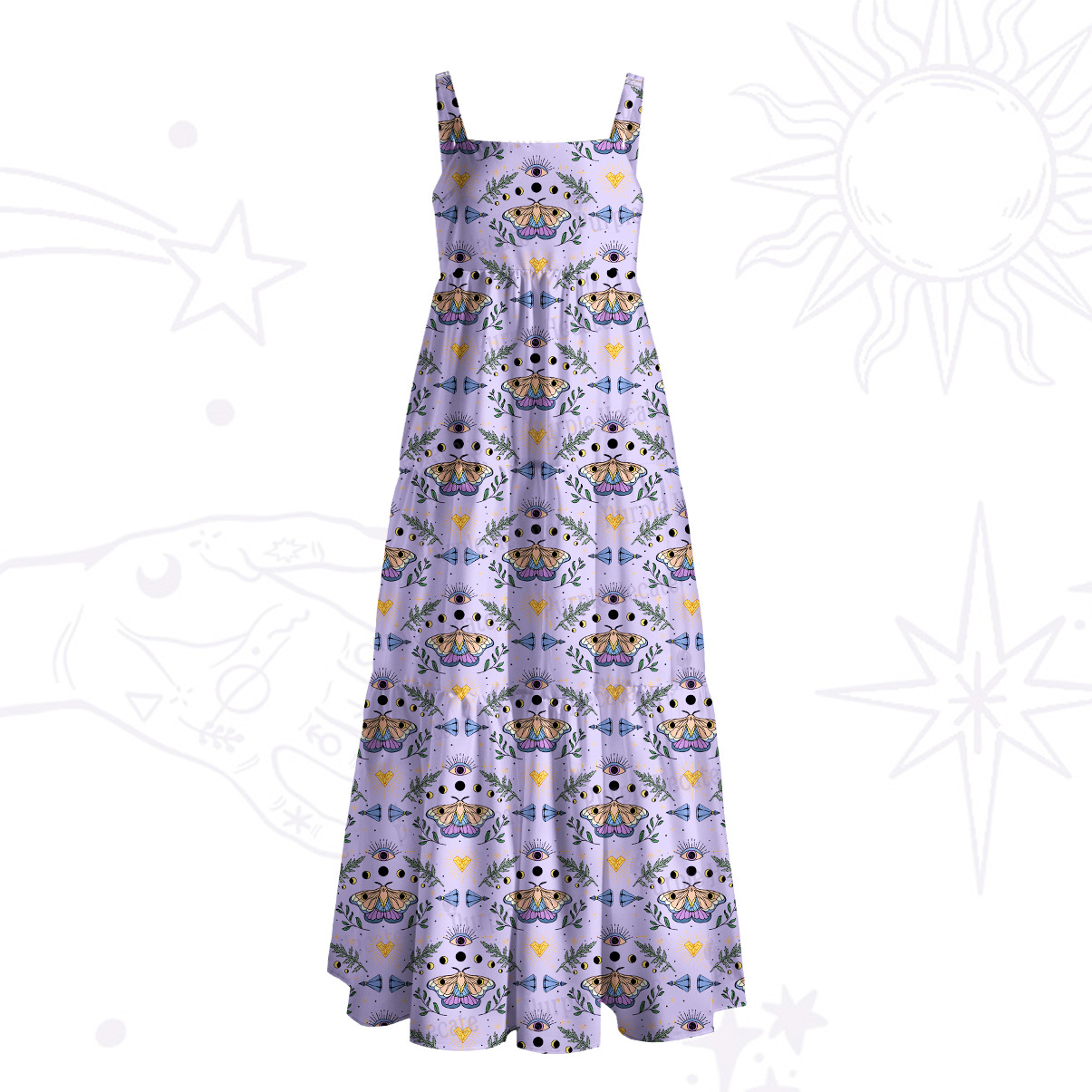 Purplehecate Luna Moth Witch Wide Straps Maxi Dress