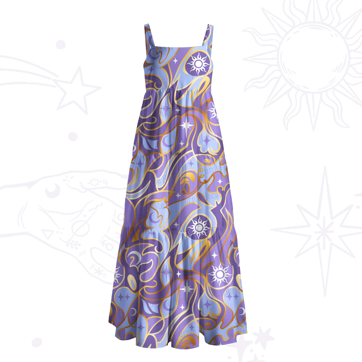 Purplehecate Divination Night Print Wide Straps Maxi Dress