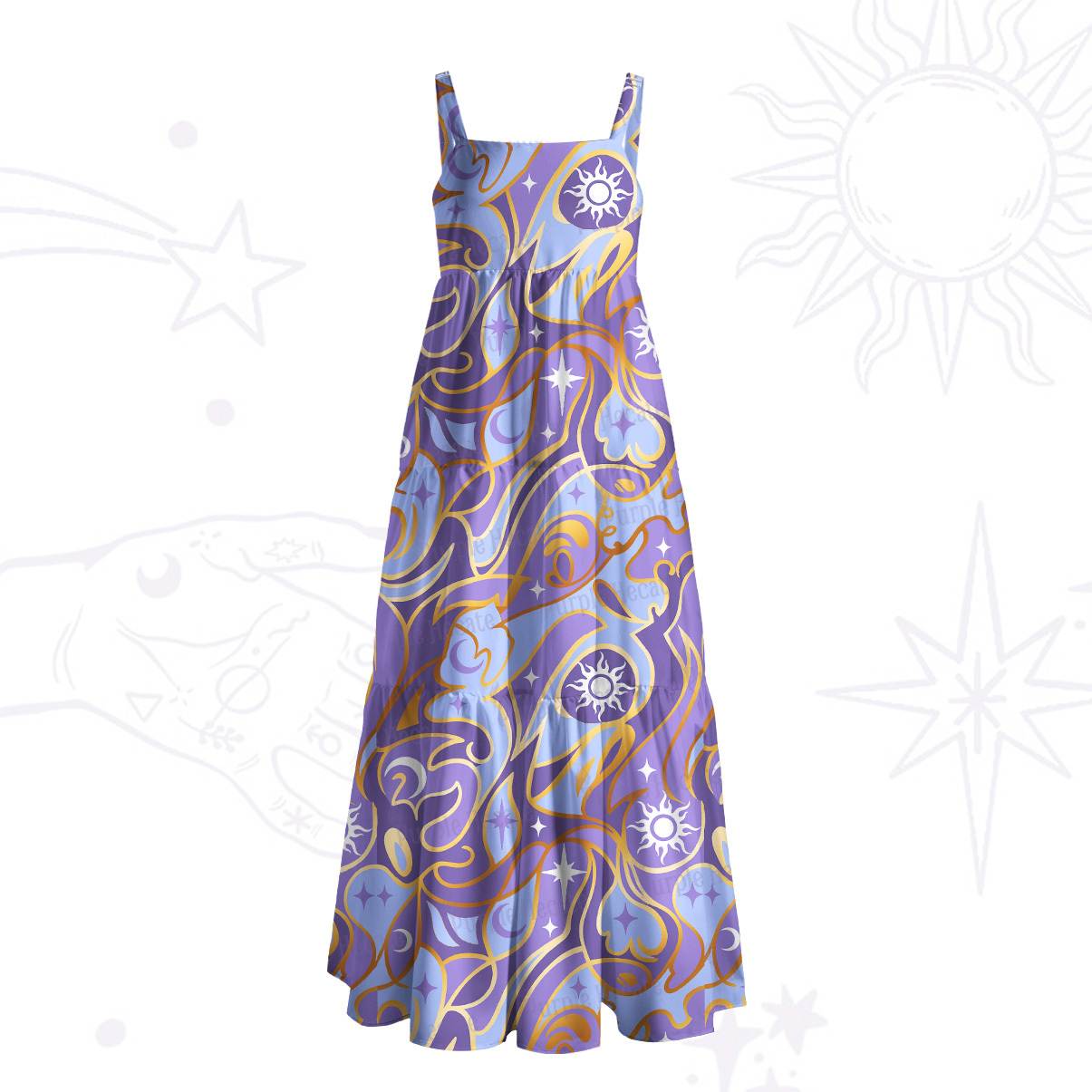 Purplehecate Divination Night Print Wide Straps Maxi Dress