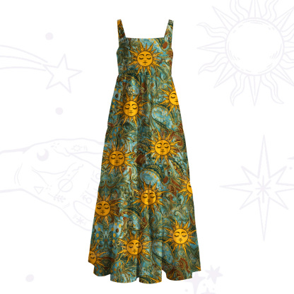 Purplehecate Golden Sun Wheel Wide Straps Maxi Dress
