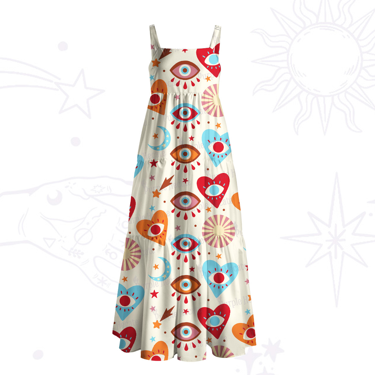 Purplehecate The Enchanted Eye of Love Wide Straps Maxi Dress