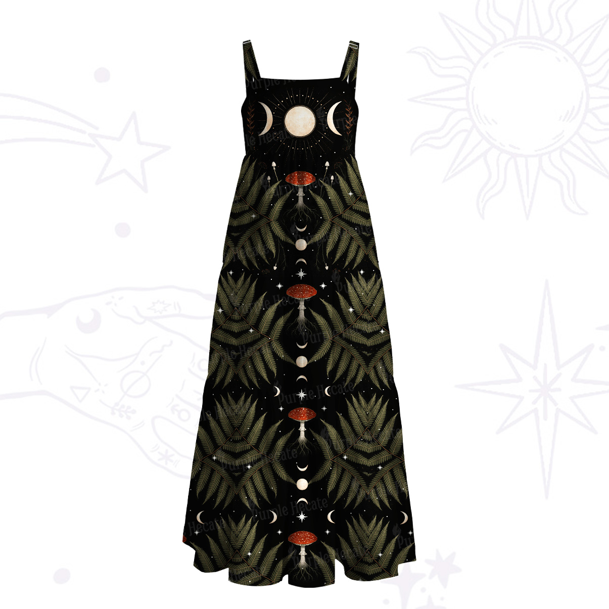 Purplehecate Moonlit Mushroom Gown Wide Straps Maxi Dress