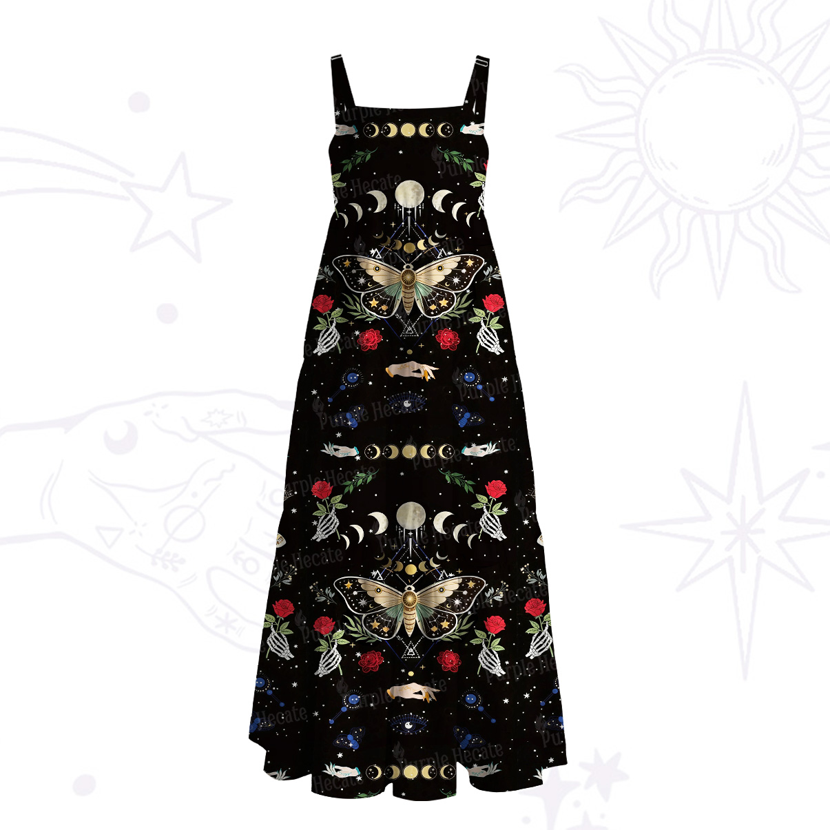 Purplehecate Moonlight Metamorphosis Wide Straps Maxi Dress