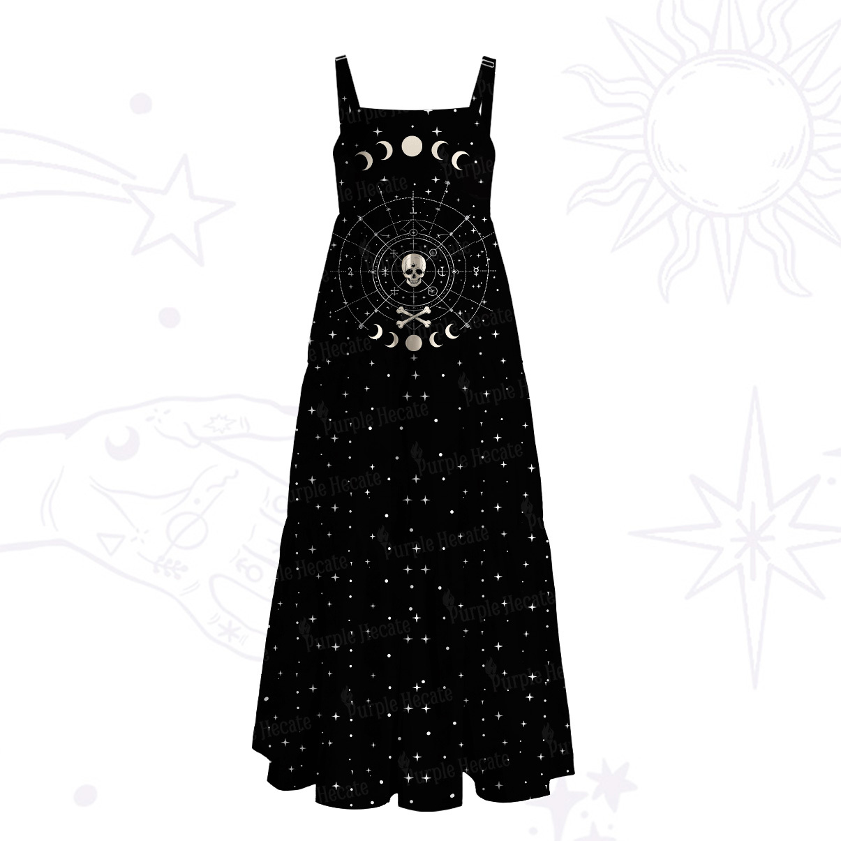 Purplehecate Midnight Moth Wide Straps Maxi Dress