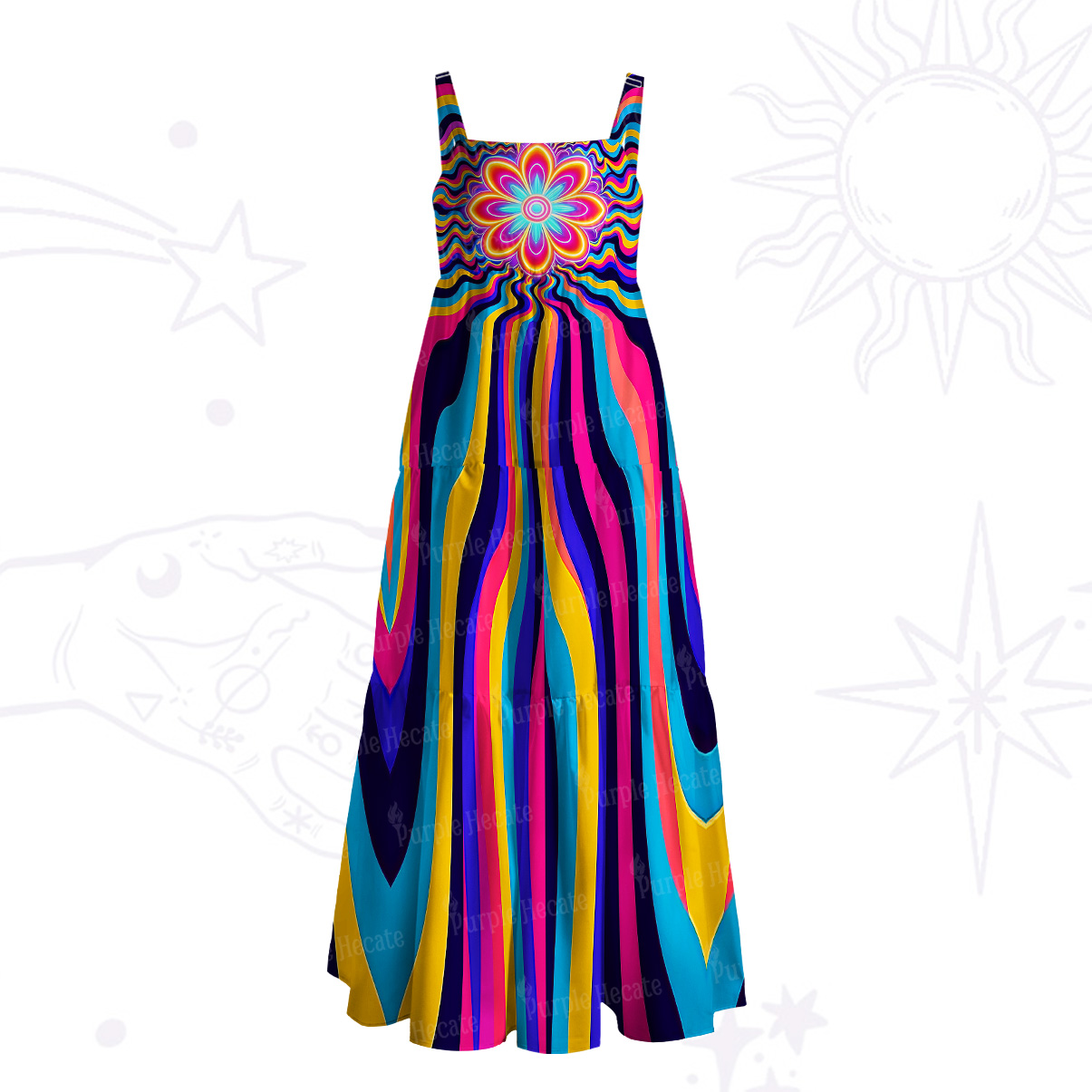 Purplehecate Psychedelic Bloom Wide Straps Maxi Dress