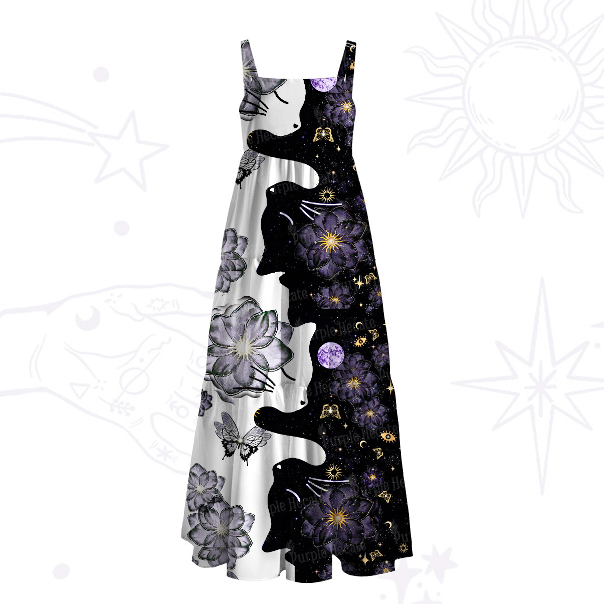 Purplehecate Midnight Moth Wide Straps Maxi Dress