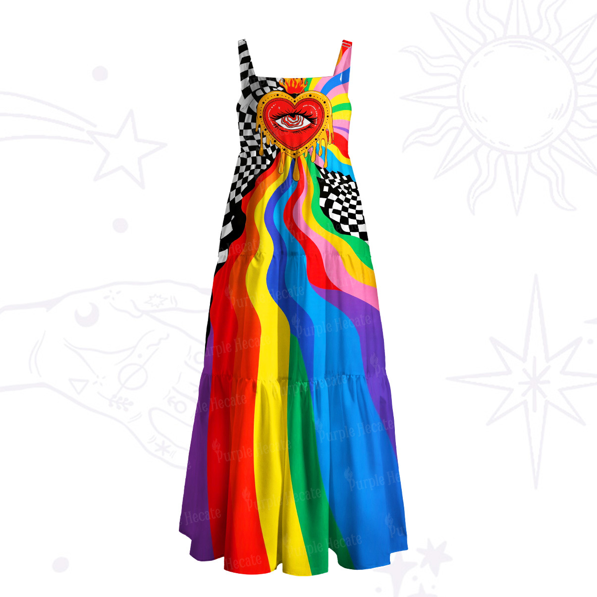 Purplehecate Midnight Moth Wide Straps Maxi Dress