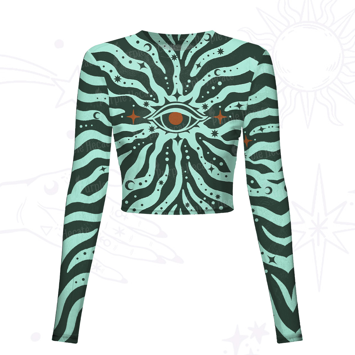 Purplehecate Green Vision Illusion Mesh Long Sleeve Crop Top