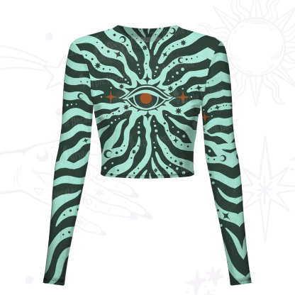 Purplehecate Green Vision Illusion Mesh Long Sleeve Crop Top