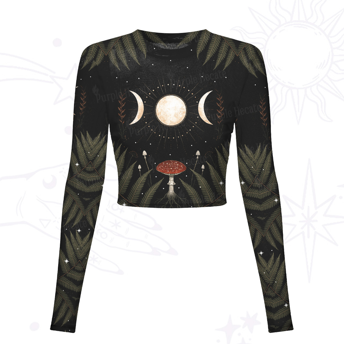 Purplehecate Moonlit Mushroom Gown Mesh Long Sleeve Crop Top