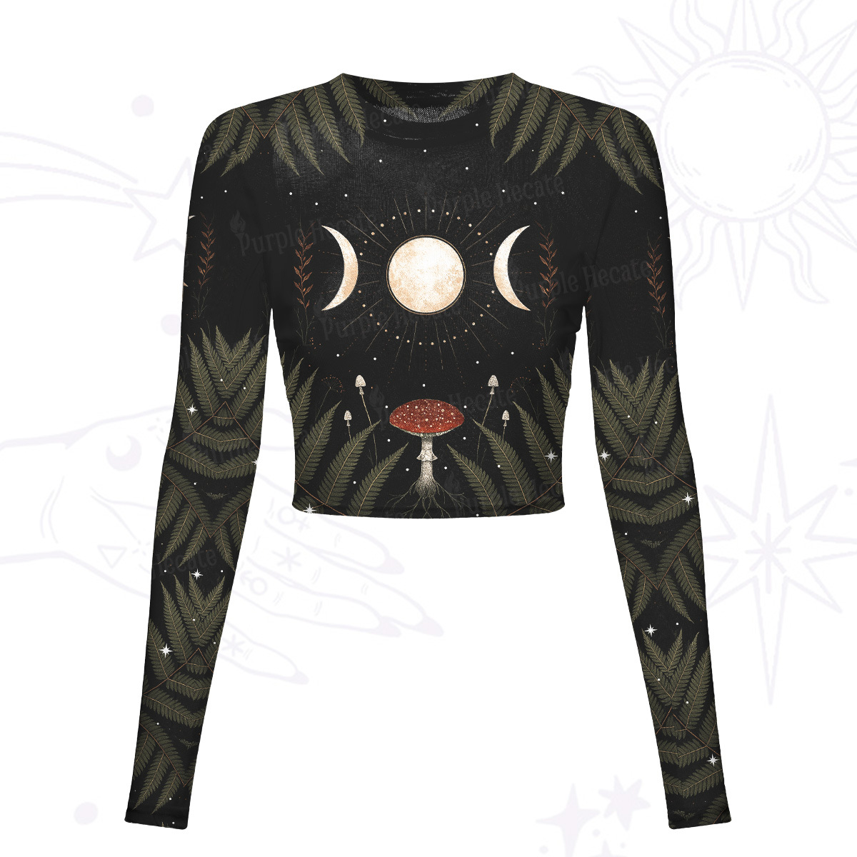 Purplehecate Moonlit Mushroom Gown Mesh Long Sleeve Crop Top