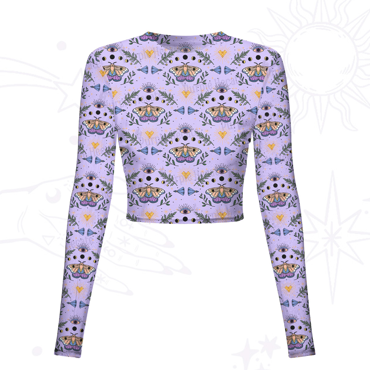 Purplehecate Luna Moth Witch Mesh Long Sleeve Crop Top