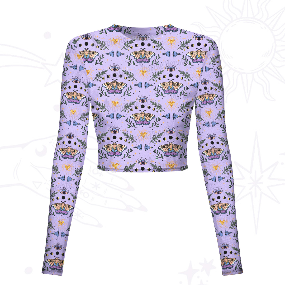 Purplehecate Luna Moth Witch Mesh Long Sleeve Crop Top