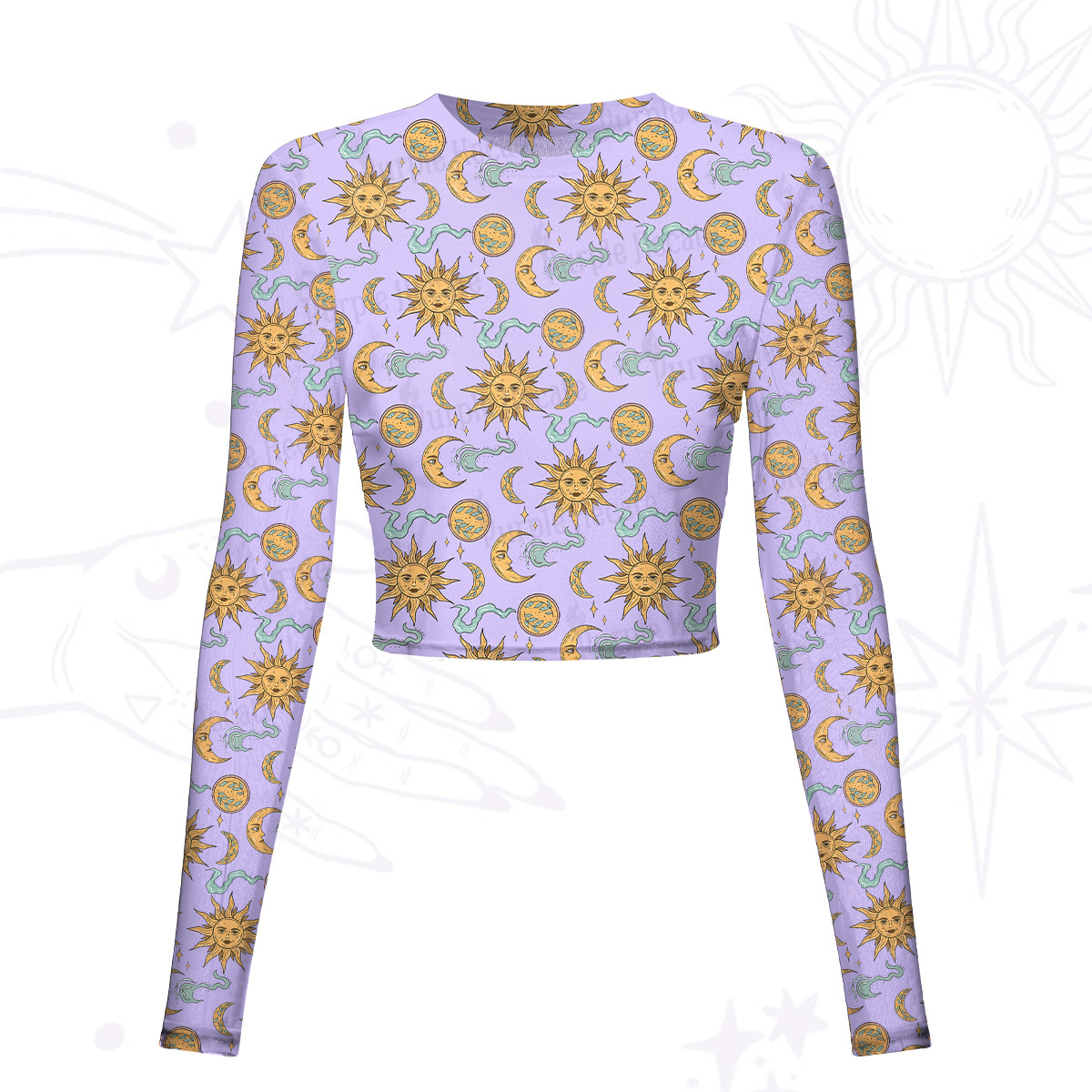 Purplehecate Magic of Sun and Moon Mesh Long Sleeve Crop Top