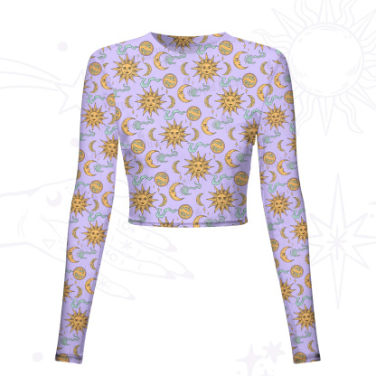 Purplehecate Magic of Sun and Moon Mesh Long Sleeve Crop Top