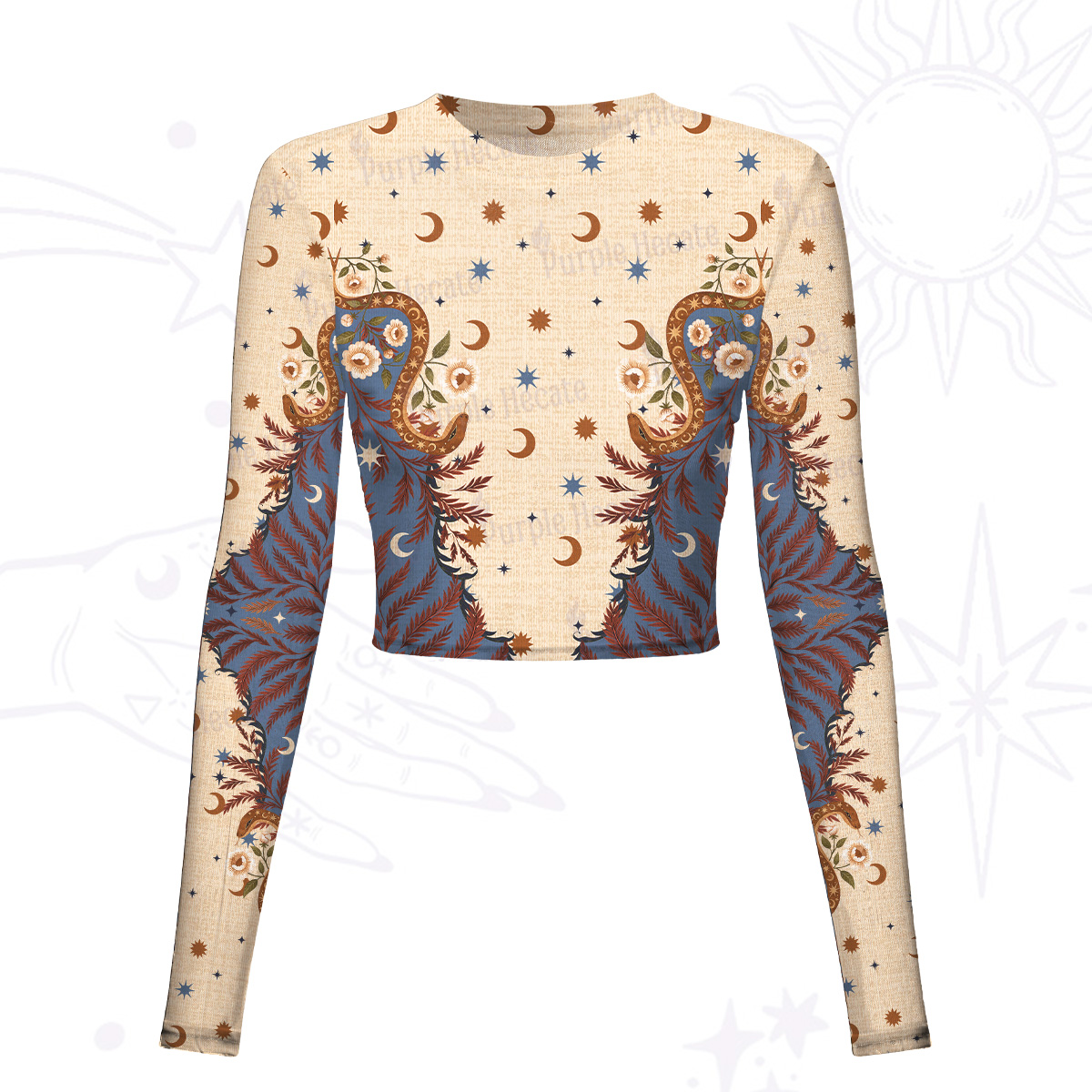 Purplehecate Celestial Ascension Mesh Long Sleeve Crop Top