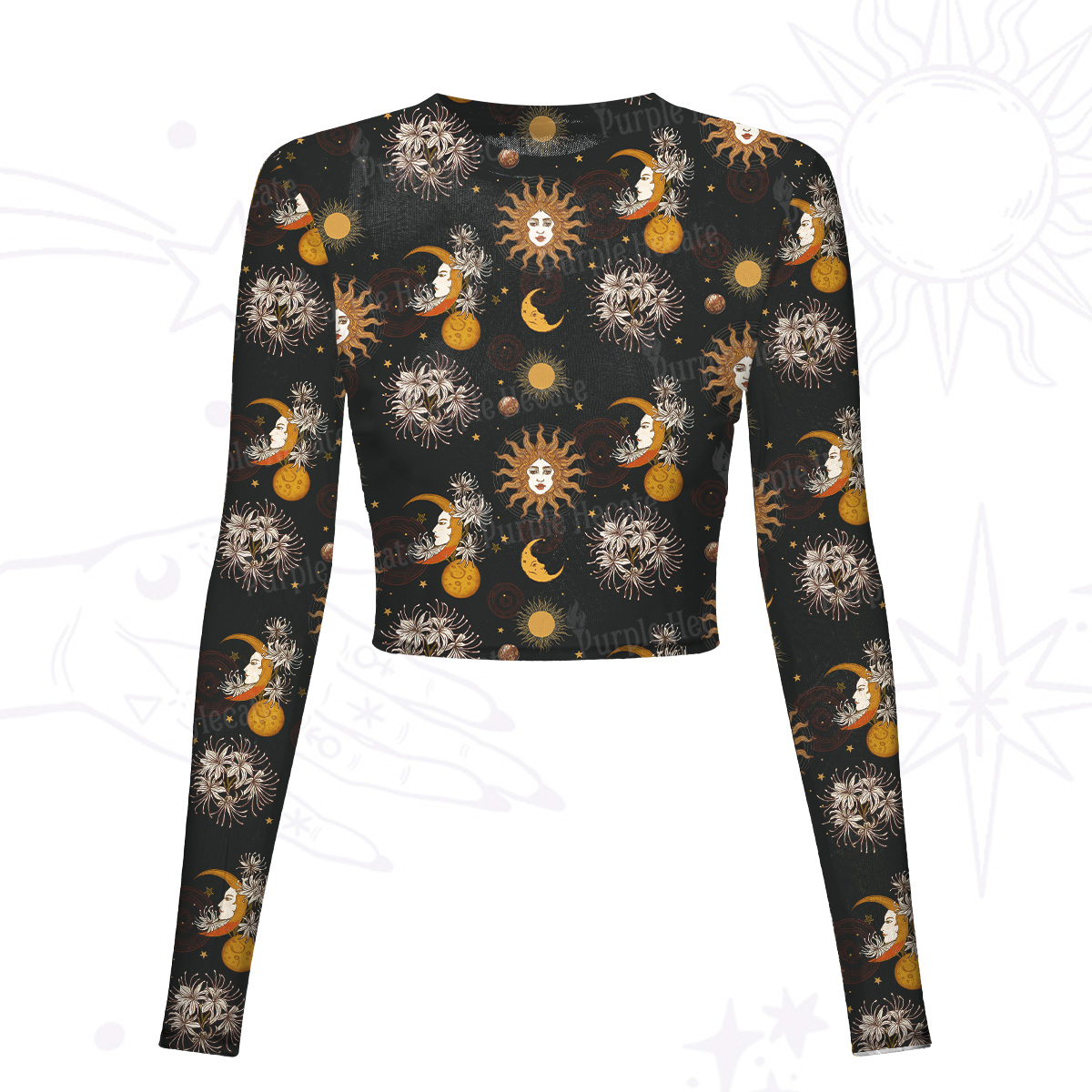 Purplehecate Stellar Symphony Mesh Long Sleeve Crop Top