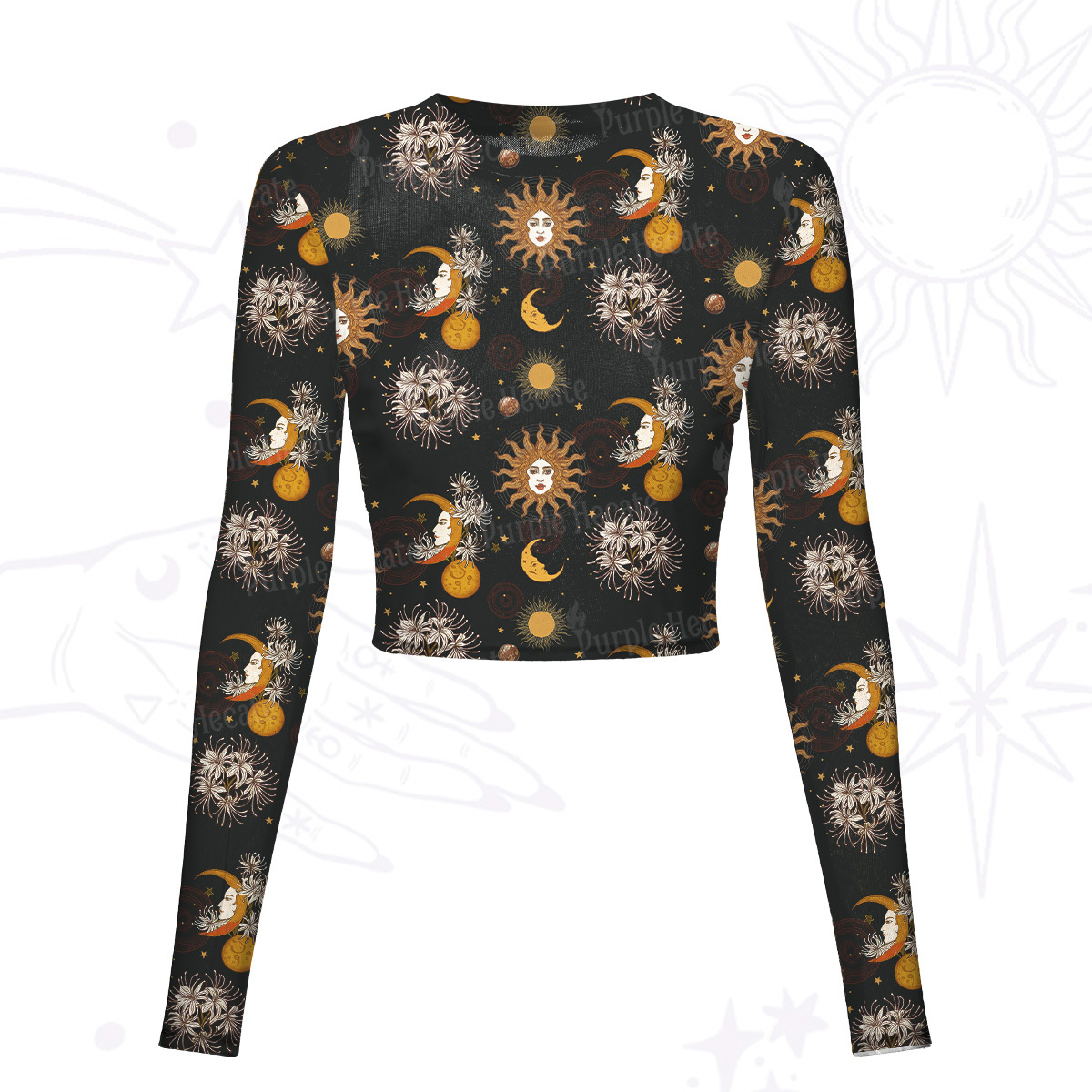 Purplehecate Stellar Symphony Mesh Long Sleeve Crop Top