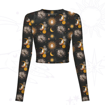 Purplehecate Stellar Symphony Mesh Long Sleeve Crop Top