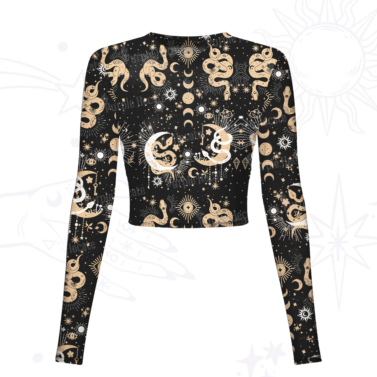 Purplehecate Divine Serpent Under the Moon Mesh Long Sleeve Crop Top