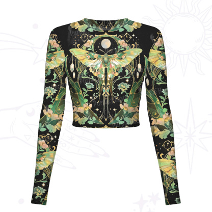 Purplehecate Moon Moth Rave Mesh Long Sleeve Crop Top