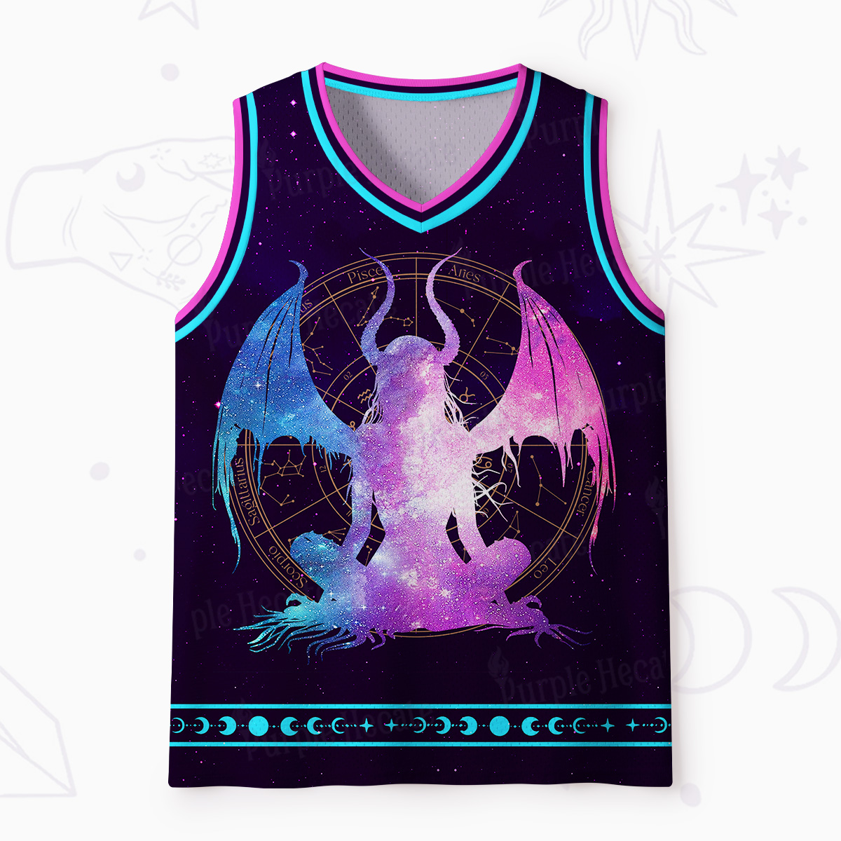 Purplehecate Pastel Goth Horned Demon Zodiac Mesh Jersey Tank Top