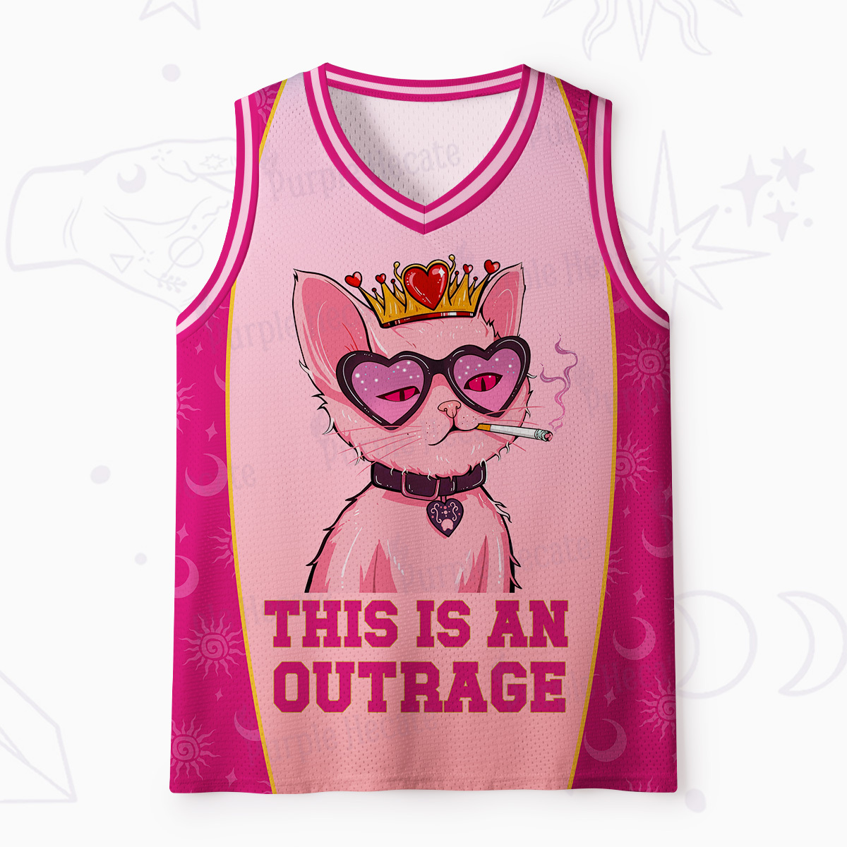 Purplehecate Bad Attitude Pink Cat Smoking Queen Mesh Jersey Tank Top