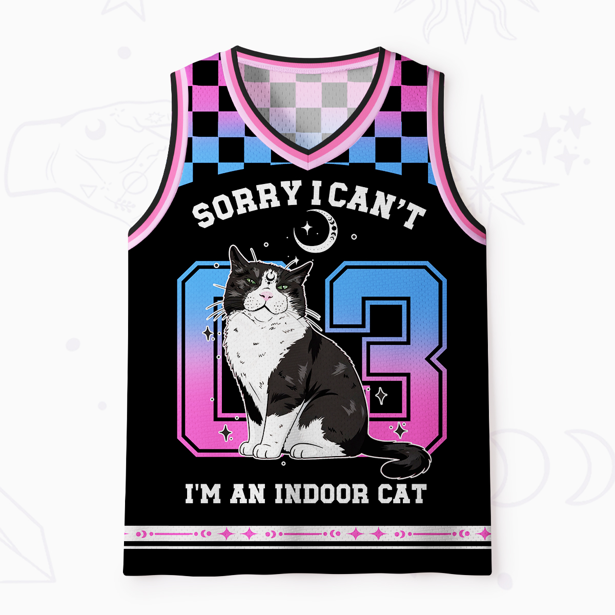 Purplehecate Sorry I Can't Go I'm an Indoor Cat Mesh Jersey Tank Top