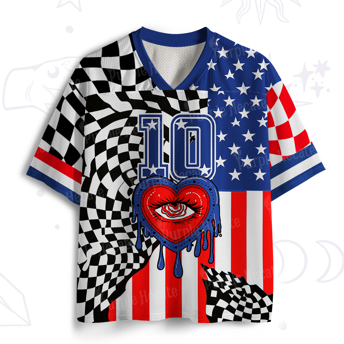 Purplehecate Trippy Heart Eye USA Mesh Jersey