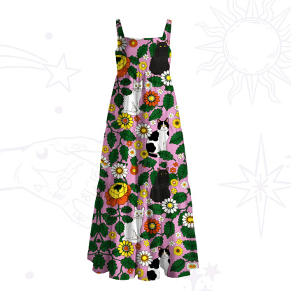 Purplehecate Daisy Cat  Garden Wide Straps Maxi Dress