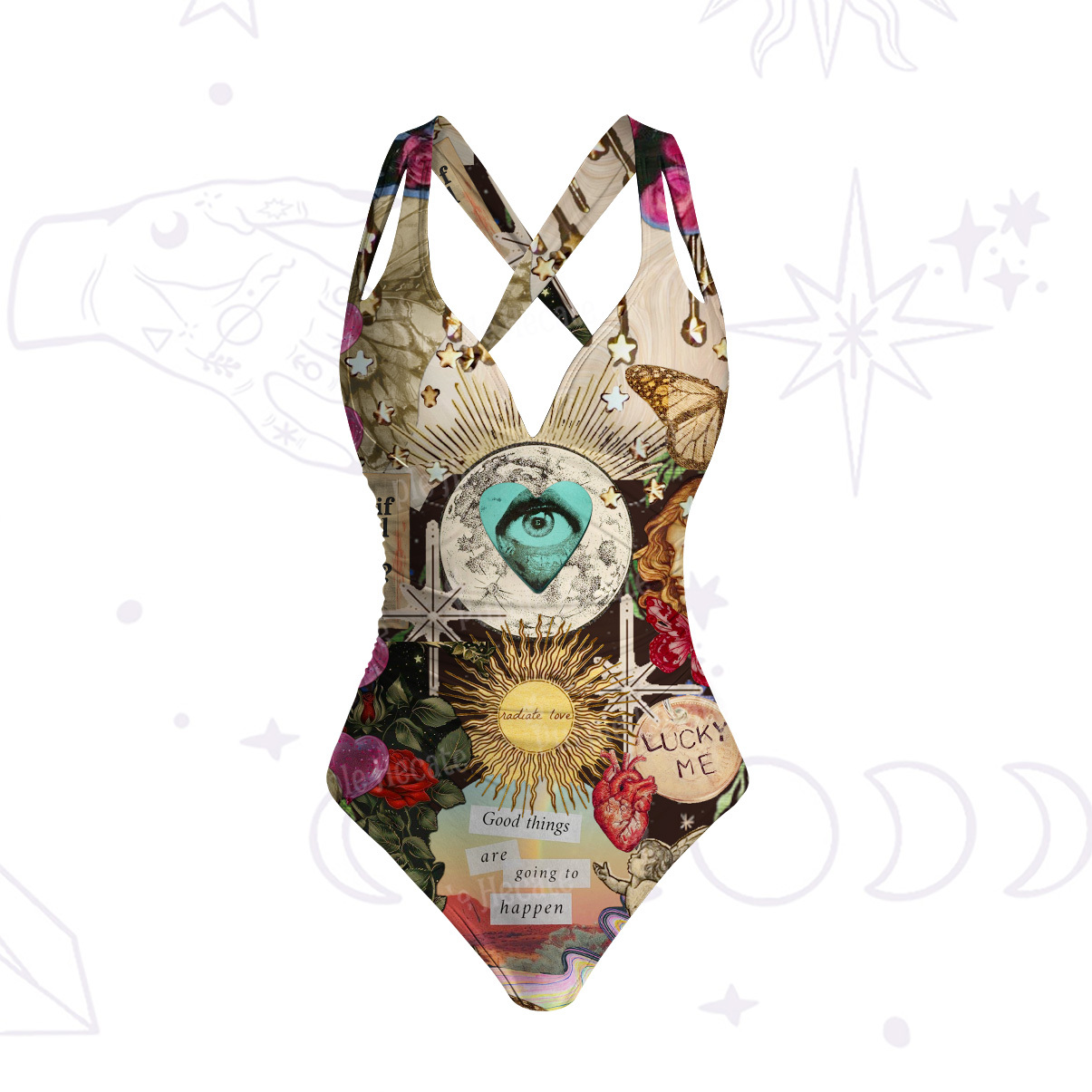 Purplehecate Lucky Me Sacred Heart Eye One-Piece Swimsuit