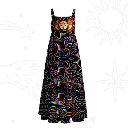 Purplehecate Psychedelic Sun and Moon Wide Straps Maxi Dress