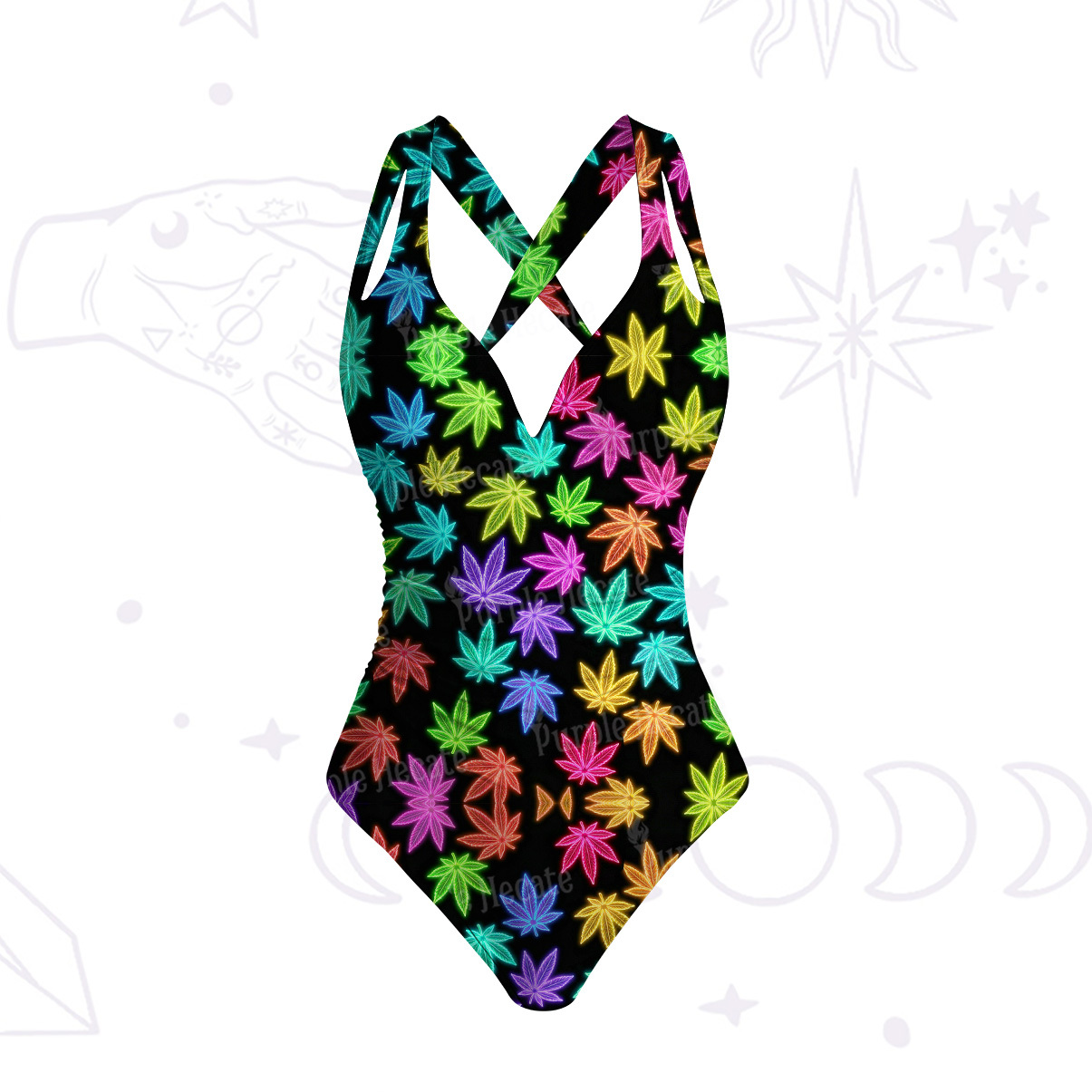 Purplehecate Trippy Weed One-Piece Swimsuit