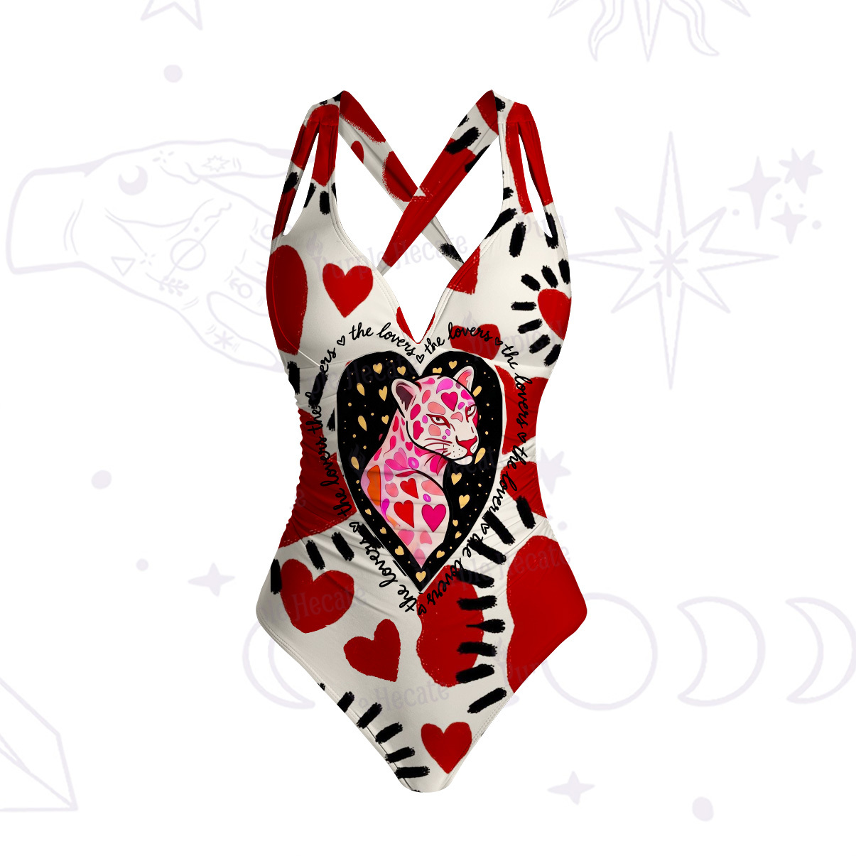 Purplehecate Wild Love Leopard Heart One-Piece Swimsuit