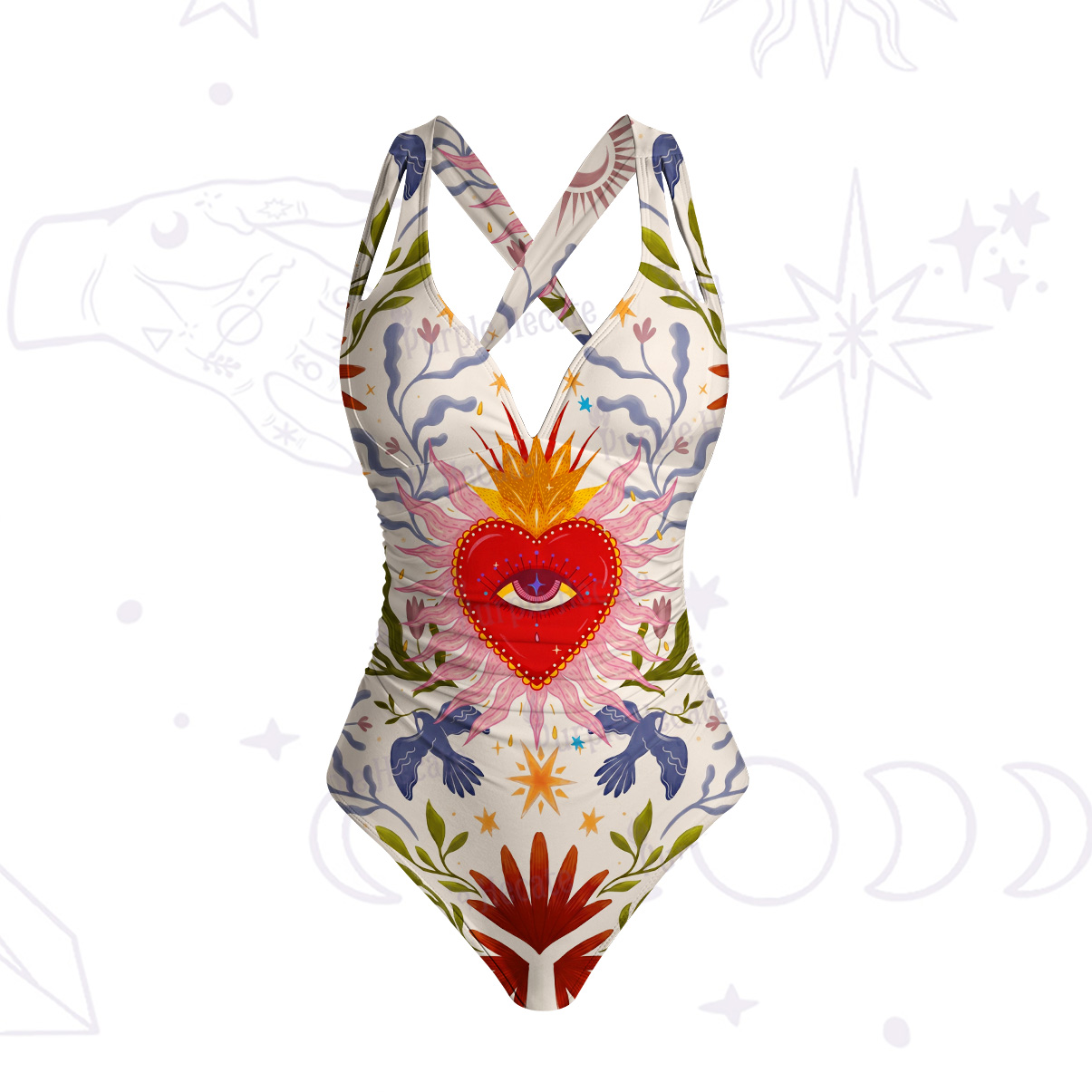 Purplehecate Sacred Flame Heart One-Piece Swimsuit