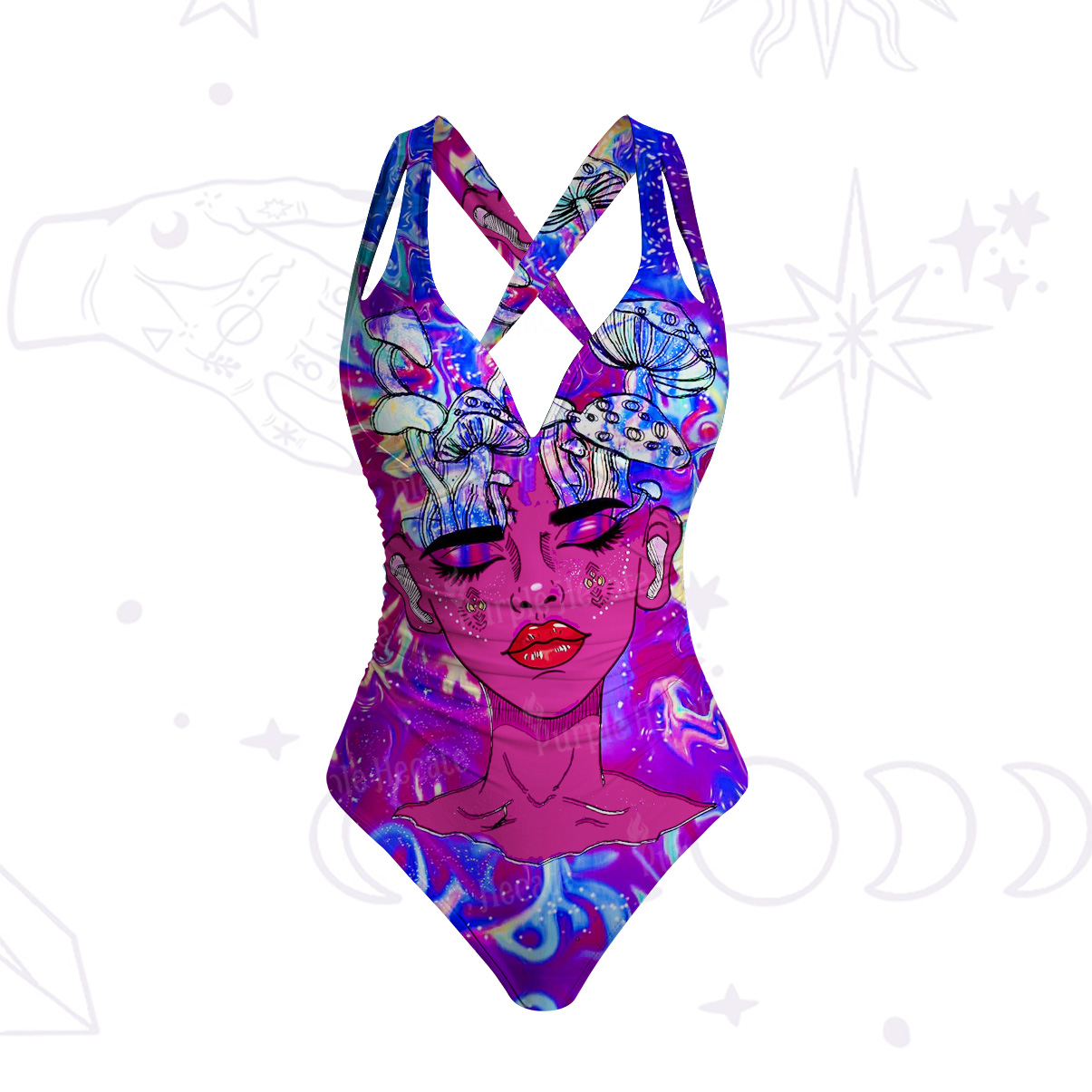 Purplehecate Trippy Mushroom Dream Goddess One-Piece Swimsuit