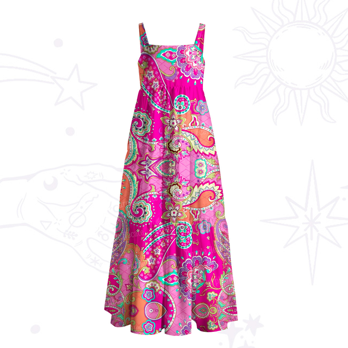 Purplehecate Shadow of the Datura Wide Straps Maxi Dress