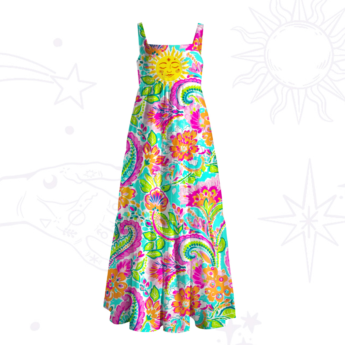 Purplehecate Sun Bloom Fiesta Wide Straps Maxi Dress