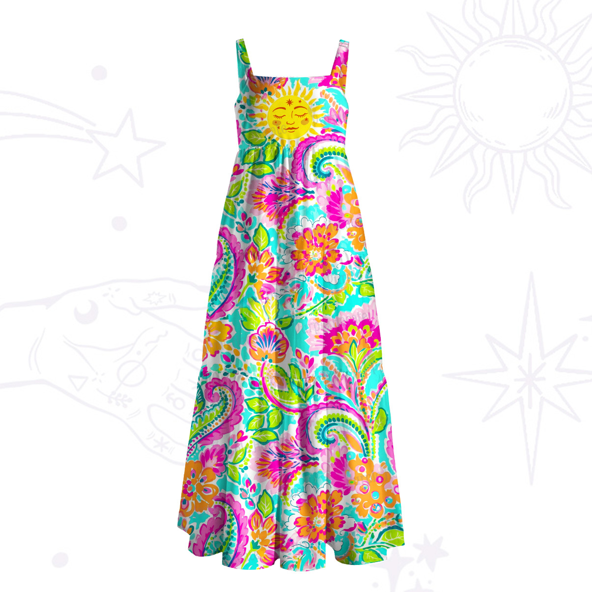 Purplehecate Sun Bloom Fiesta Wide Straps Maxi Dress