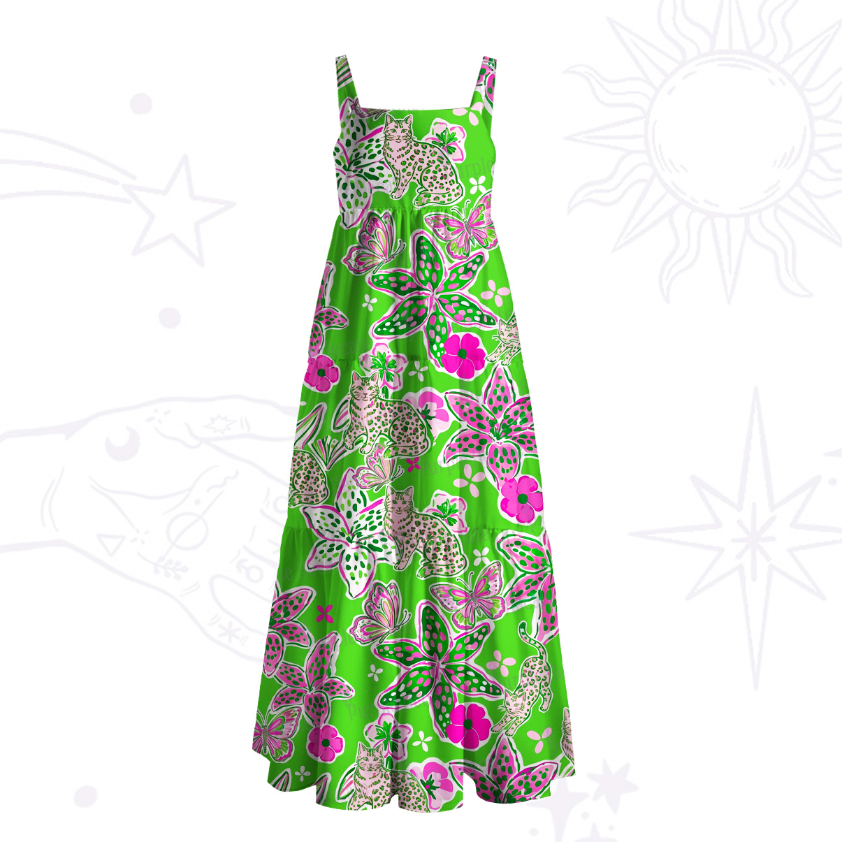 Purplehecate Mystic Wild Bloom Jungle Wide Straps Maxi Dress