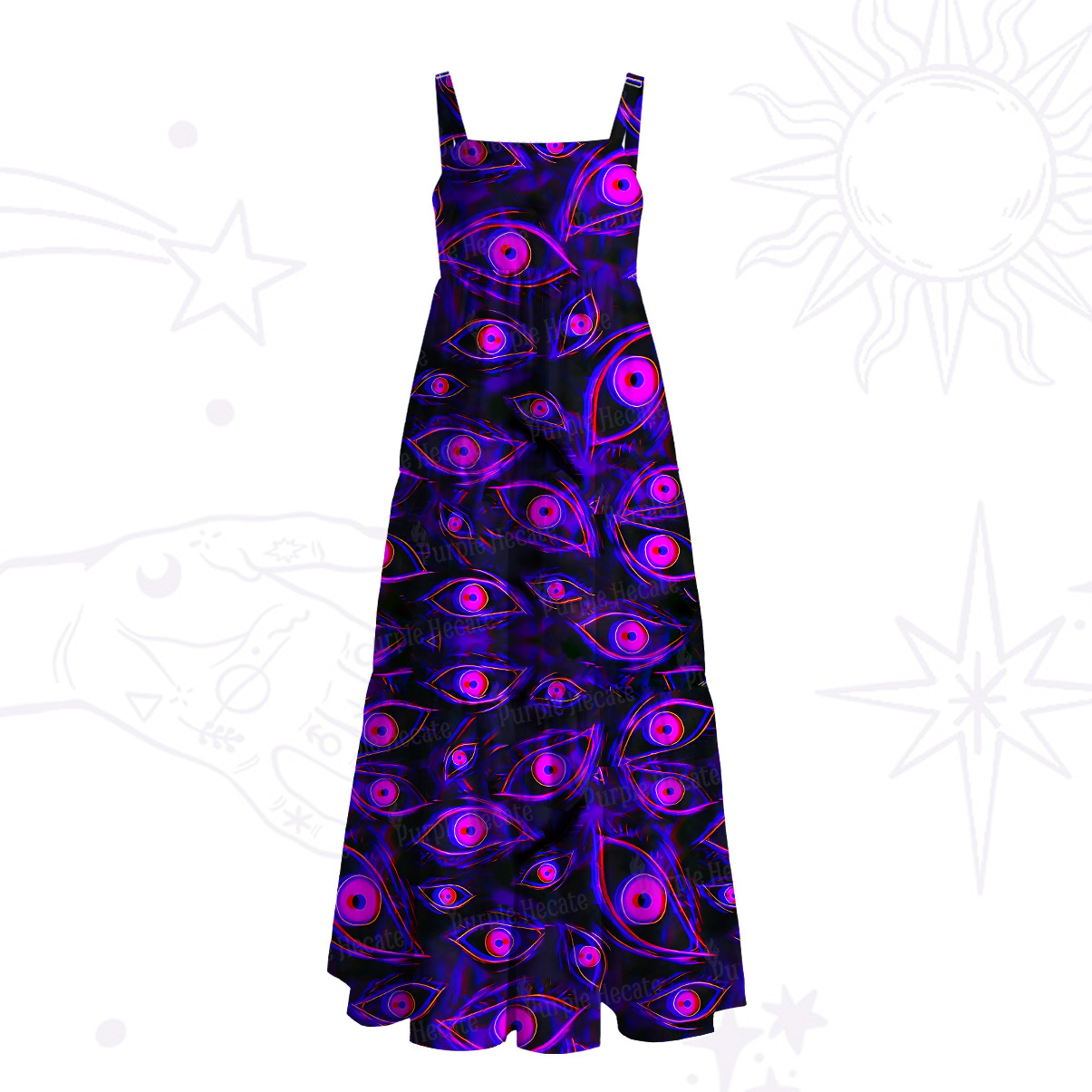 Purplehecate Psychedelic Eyes Wide Straps Maxi Dress