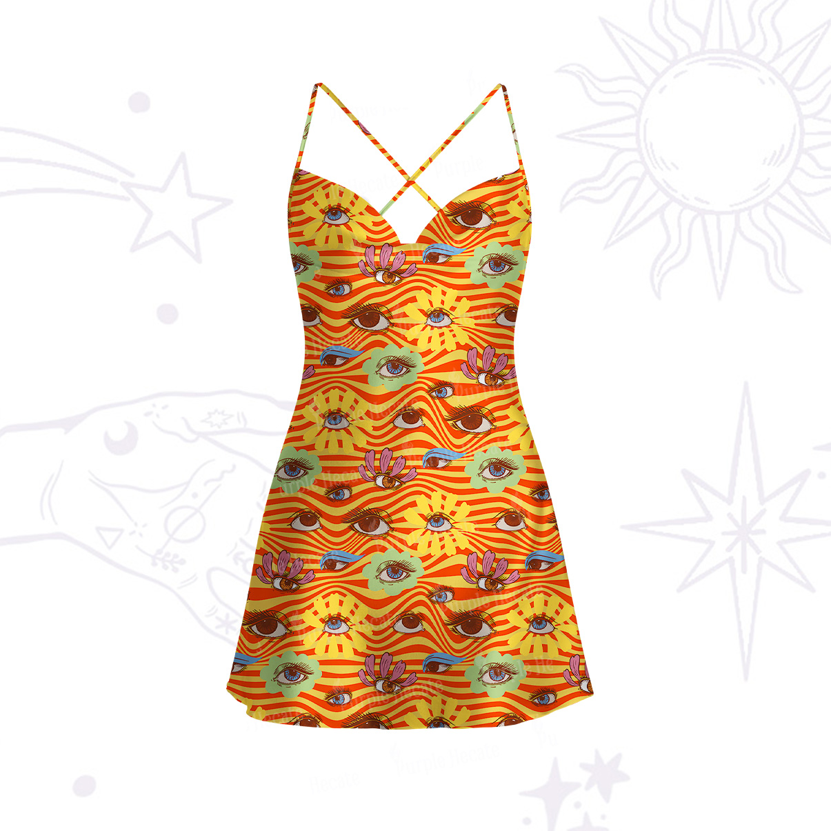 Purplehecate Flower Vision Satin Cross Back Mini Dress