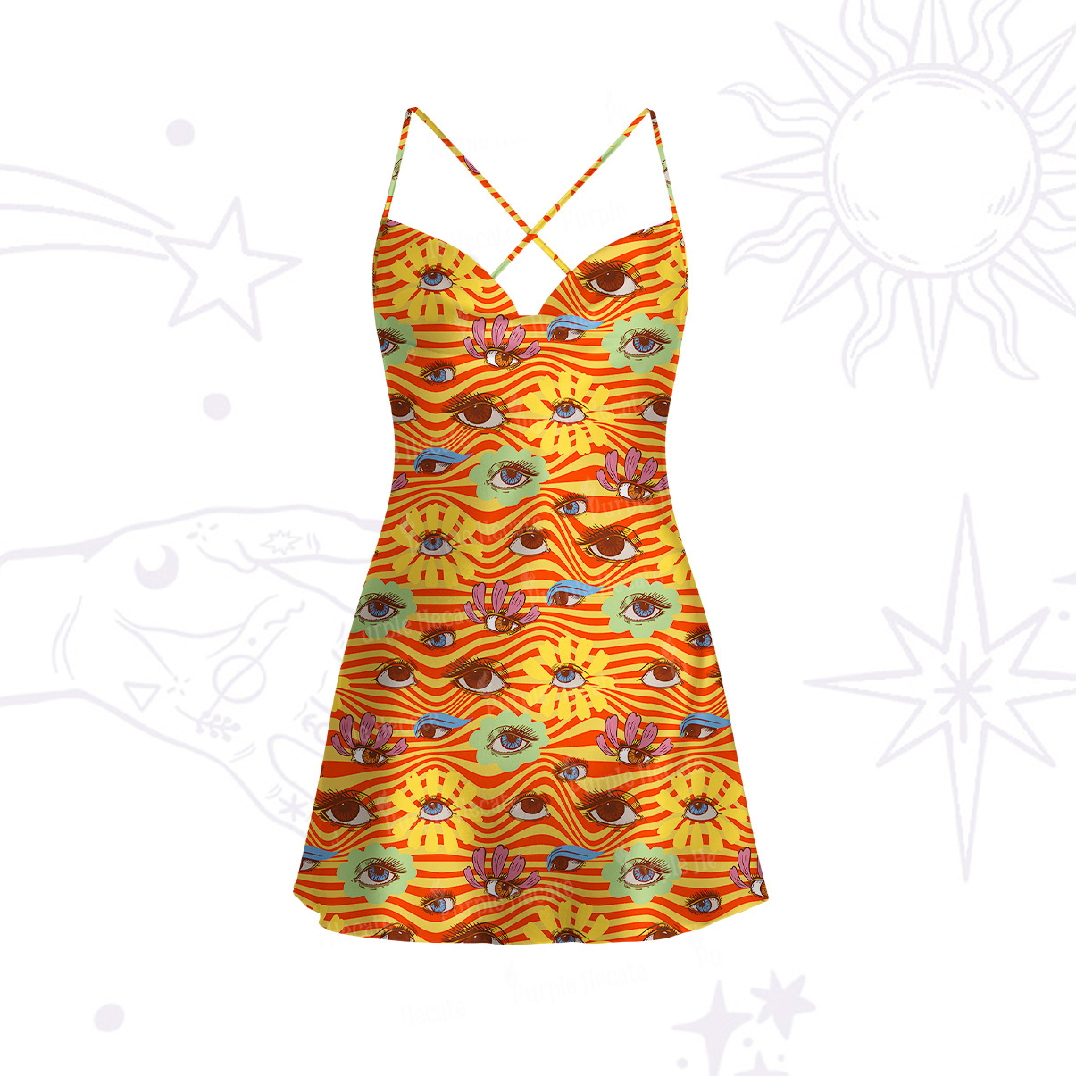 Purplehecate Flower Vision Satin Cross Back Mini Dress