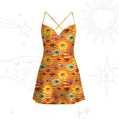 Purplehecate Flower Vision Satin Cross Back Mini Dress