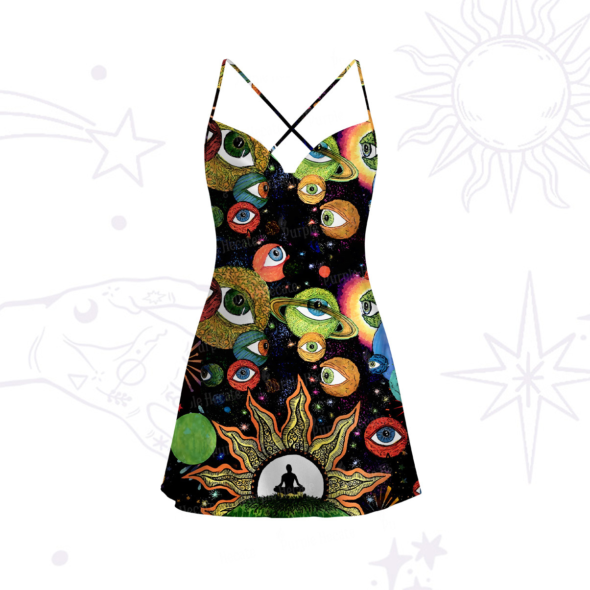 Purplehecate Inner Vision Satin Cross Back Mini Dress