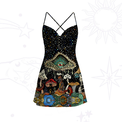 Purplehecate The Eyes of Nature Satin Cross Back Mini Dress