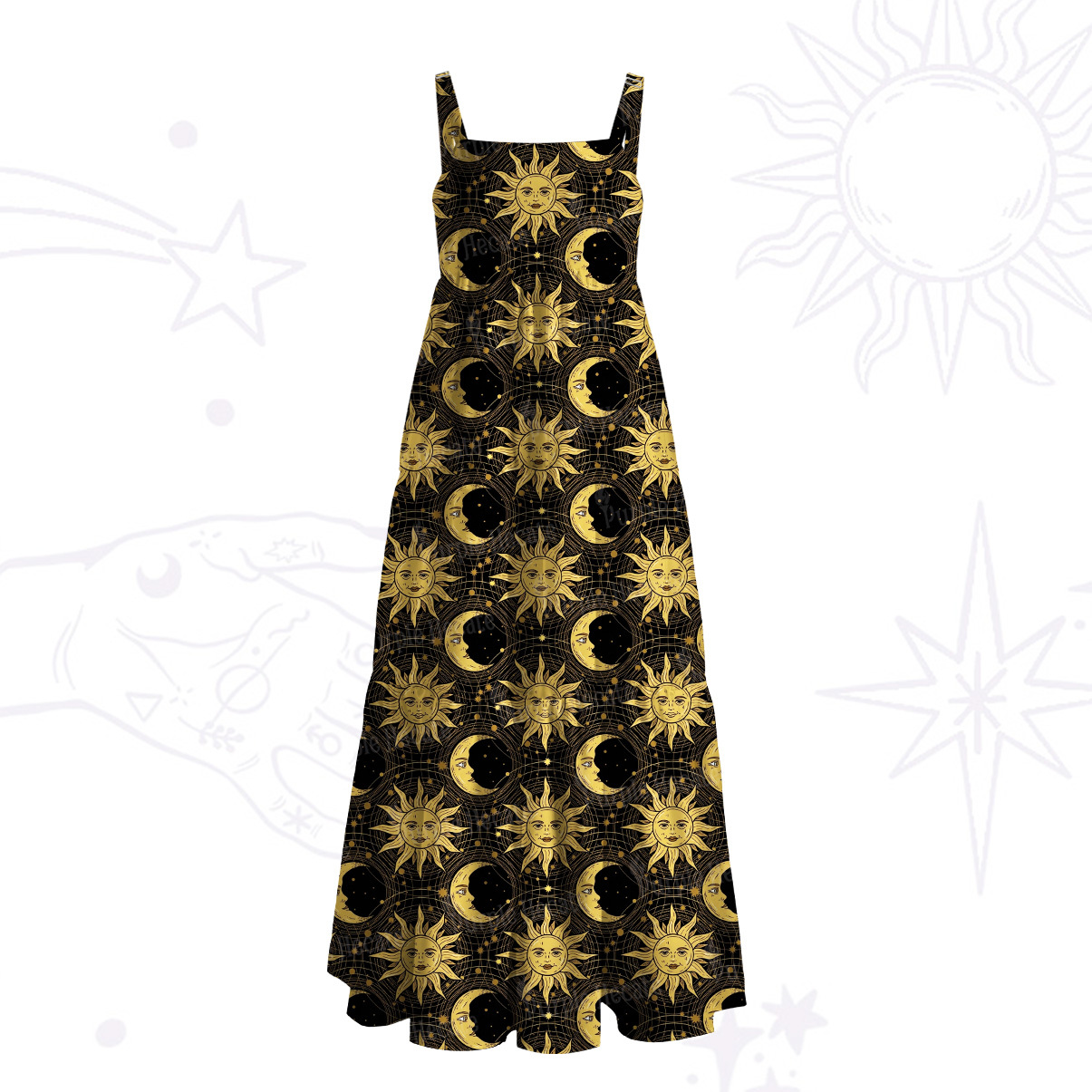 Purplehecate Celestial Night of Stars & Hearts Wide Straps Maxi Dress