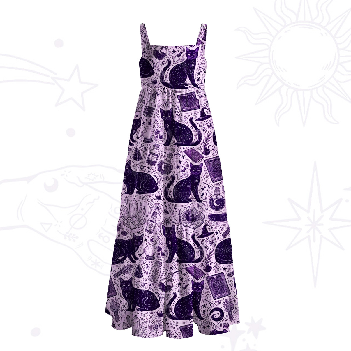 Purplehecate Celestial Night of Stars & Hearts Wide Straps Maxi Dress